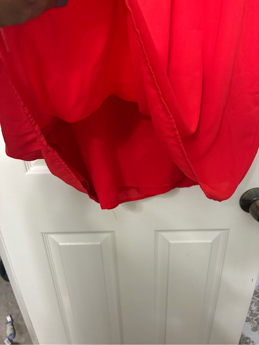 New York & Company Red V-Neck Tunic with Chest Pocket - Picture 2 of 6